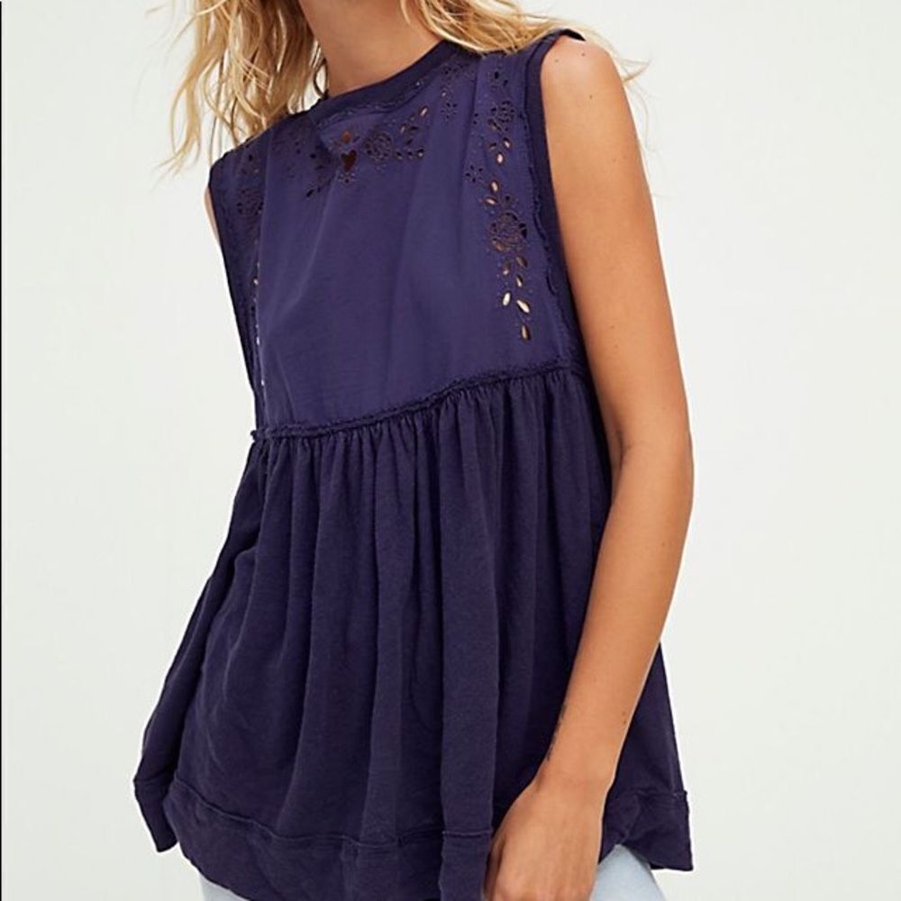 Free people Bella Babydoll Top dark blue open back one size oversize